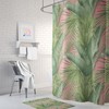 Pink Fabric Shower Curtain With Palm Leaf Jungle Botanical Design - Creates A Tropical Escape In Your Bathroom