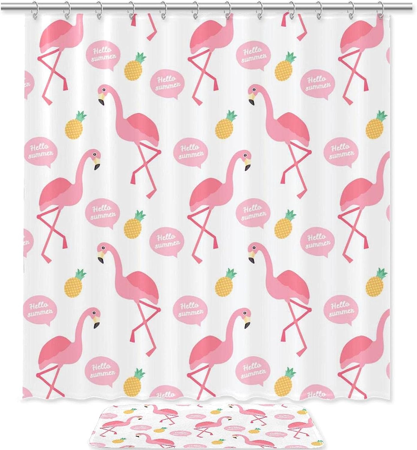 Pink Flamingo And Pineapple Summer Shower Curtain For Bathroom