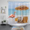 Pink Flamingo Beach Shower Curtain, Ocean Landscape Fabric For Summer Bathroom Decor