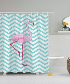 Pink Flamingo Cartoon Print Shower Curtain For Fun Animal Lovers' Bathroom Decor