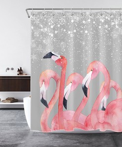 Pink Flamingo Christmas Shower Curtain With Snowflake Print - Add Some Color To Your Holiday Bathroom Decorr