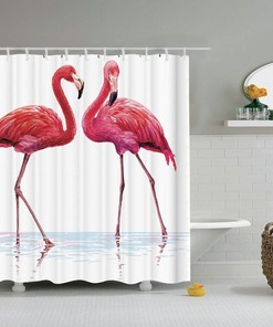 Pink Flamingo Couple Artful Print Shower Curtain For Romantic Animal Lovers' Bathroom Decor.