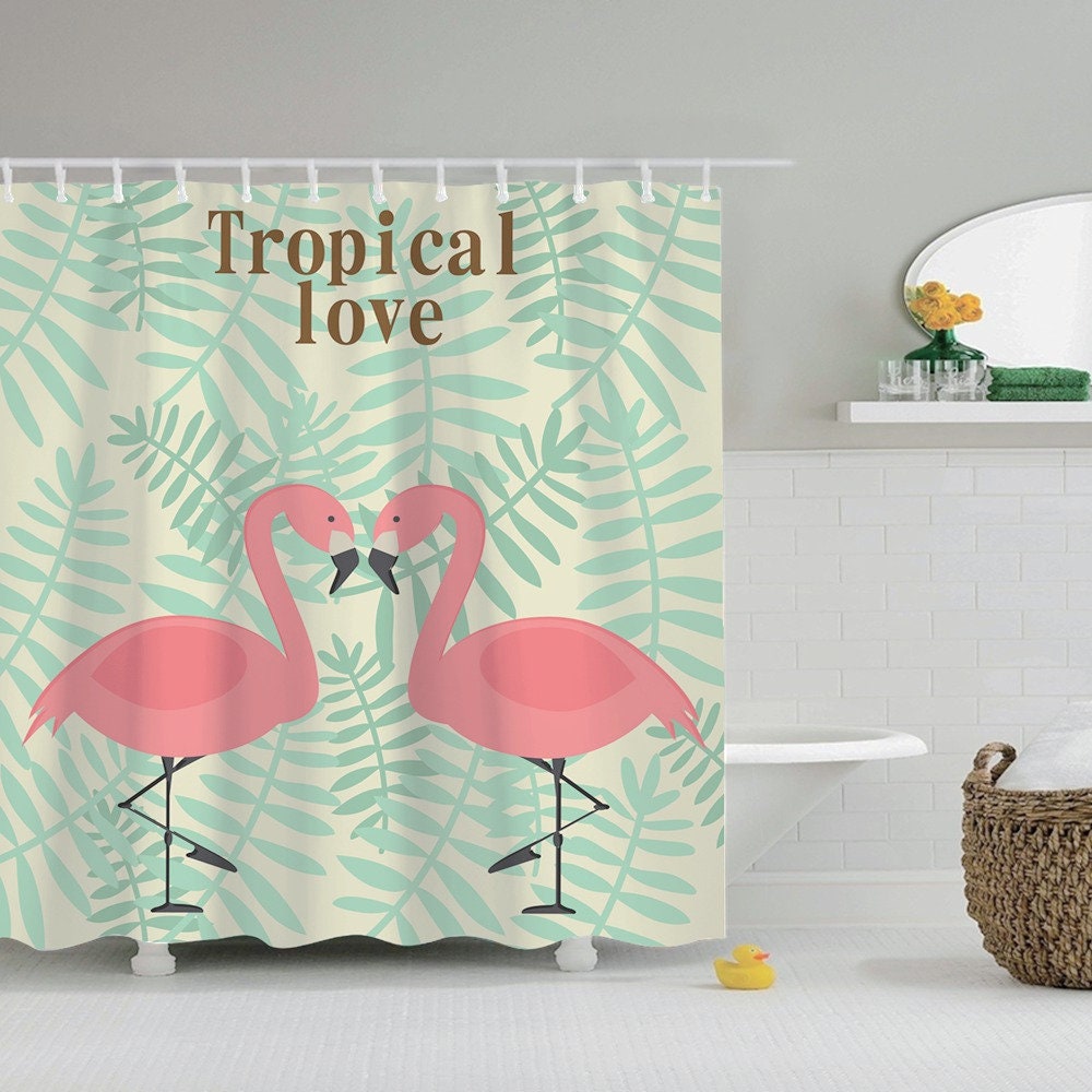 Pink Flamingo Design Shower Curtain For Animal Lovers, Cute And Modern Bathroom Decor
