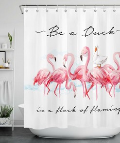 Pink Flamingo Duck Watercolor Tropical Animal Shower Curtain for Bathroom