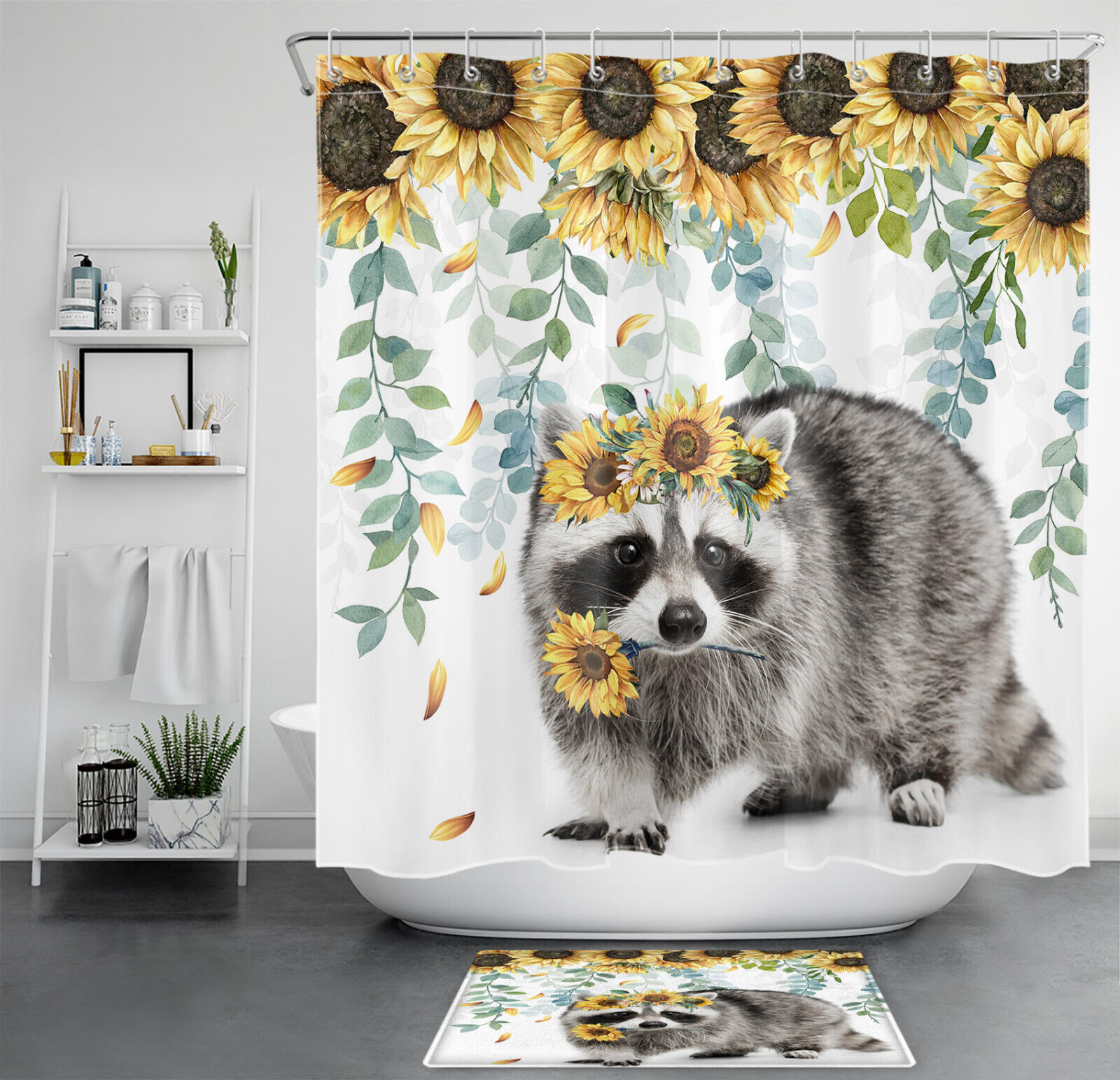 Pink Flamingo Floral Botanical Leaf Shower Curtain