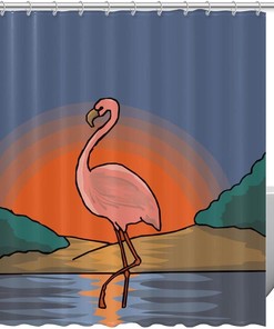 Pink Flamingo In Water With Sun And Paint Design Shower Curtain, Perfect For Modern Bathroom Decor