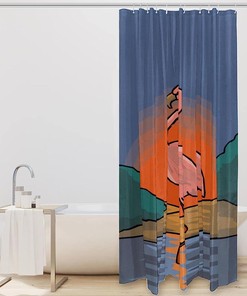Pink Flamingo In Water With Sun And Paint Design Shower Curtain, Perfect For Modern Bathroom Decor