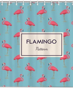 Pink Flamingo Patterned Fabric Shower Curtain for Bathroom Decor