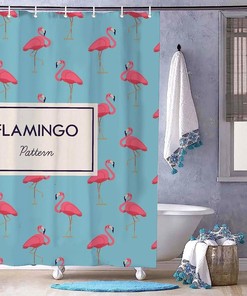 Pink Flamingo Patterned Fabric Shower Curtain for Bathroom Decor