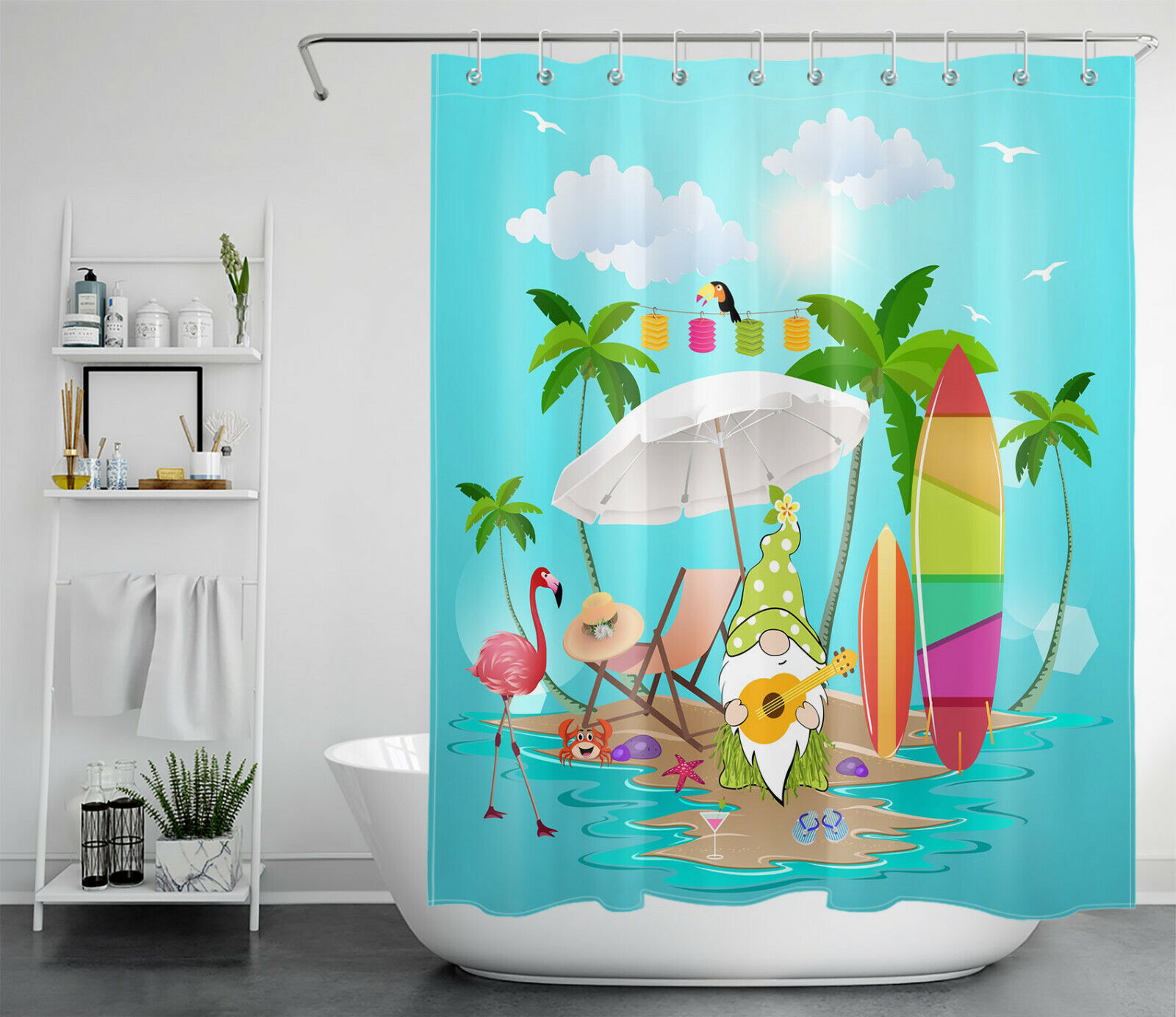 Pink Flamingo Shower Curtain For Tropical Bathroom Decor