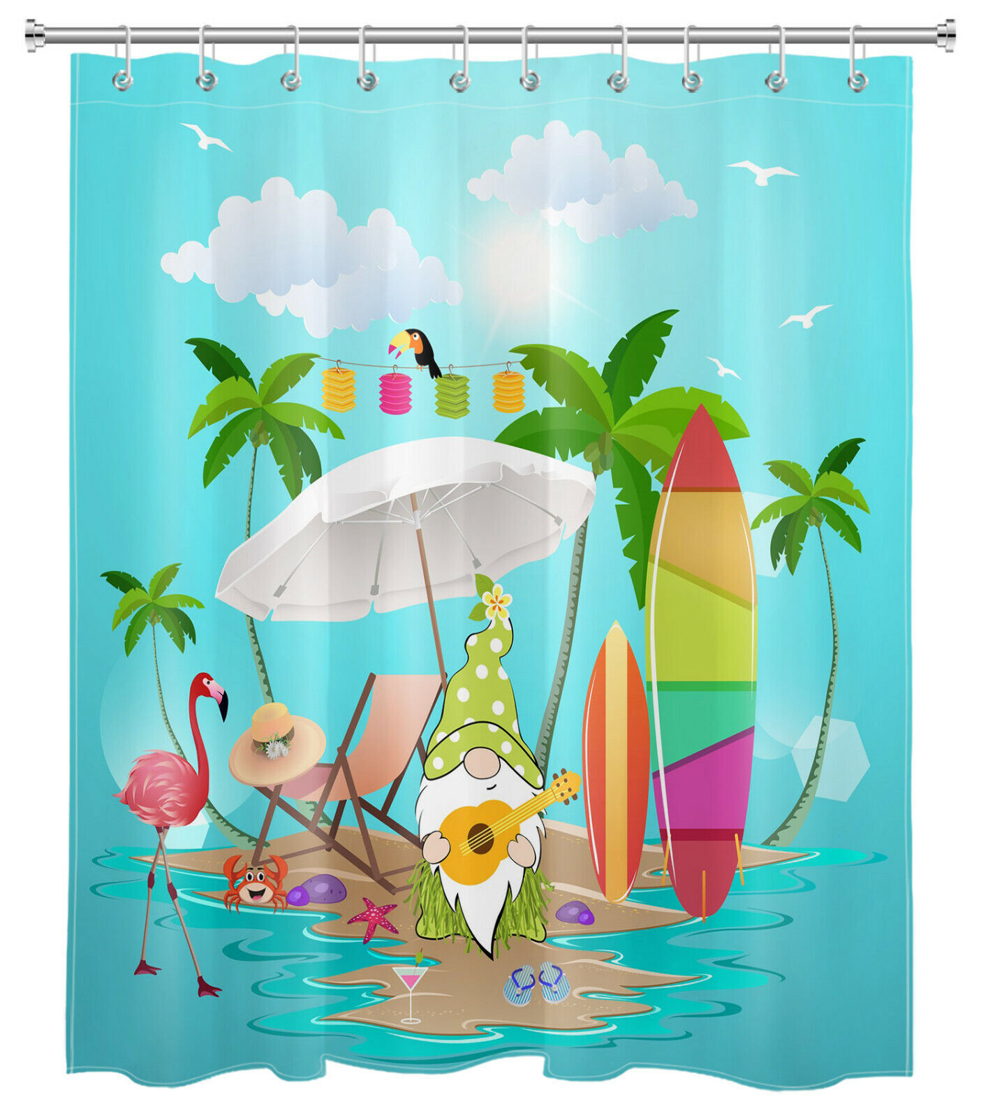 Pink Flamingo Shower Curtain For Tropical Bathroom Decor - Image 2