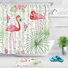 Pink Flamingo Shower Curtain - Tropical Leaves Print for Bathroom Mat