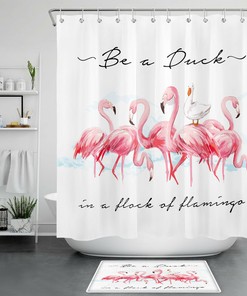 Pink Flamingo Shower Curtain - Watercolor Duck Bathroom Accessory