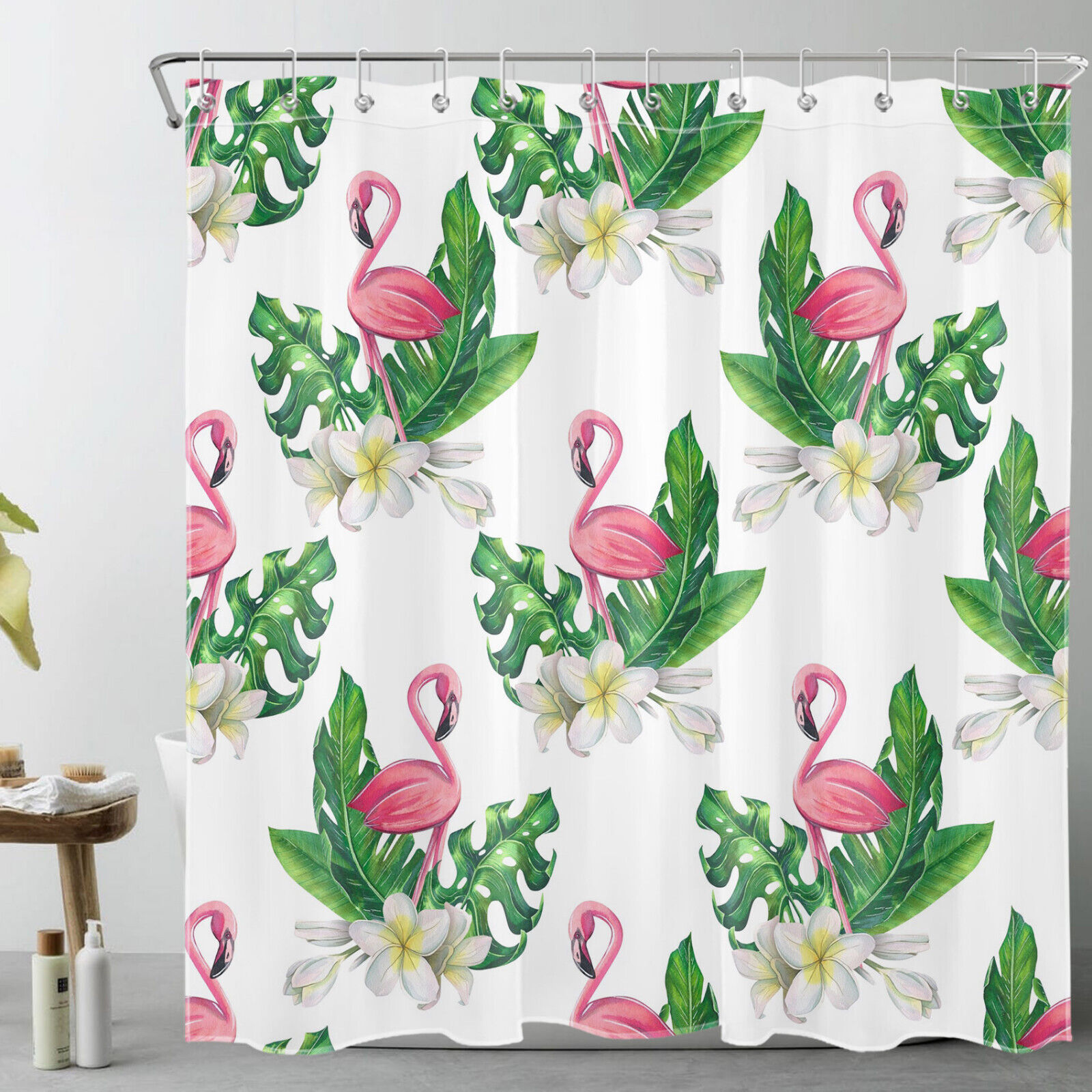 Pink Flamingo Shower Curtain With Tropical Vibes - Image 2