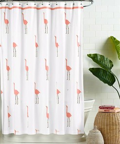 Pink Flamingo Shower Curtain by Whim for Tropical Bathroom Decor 