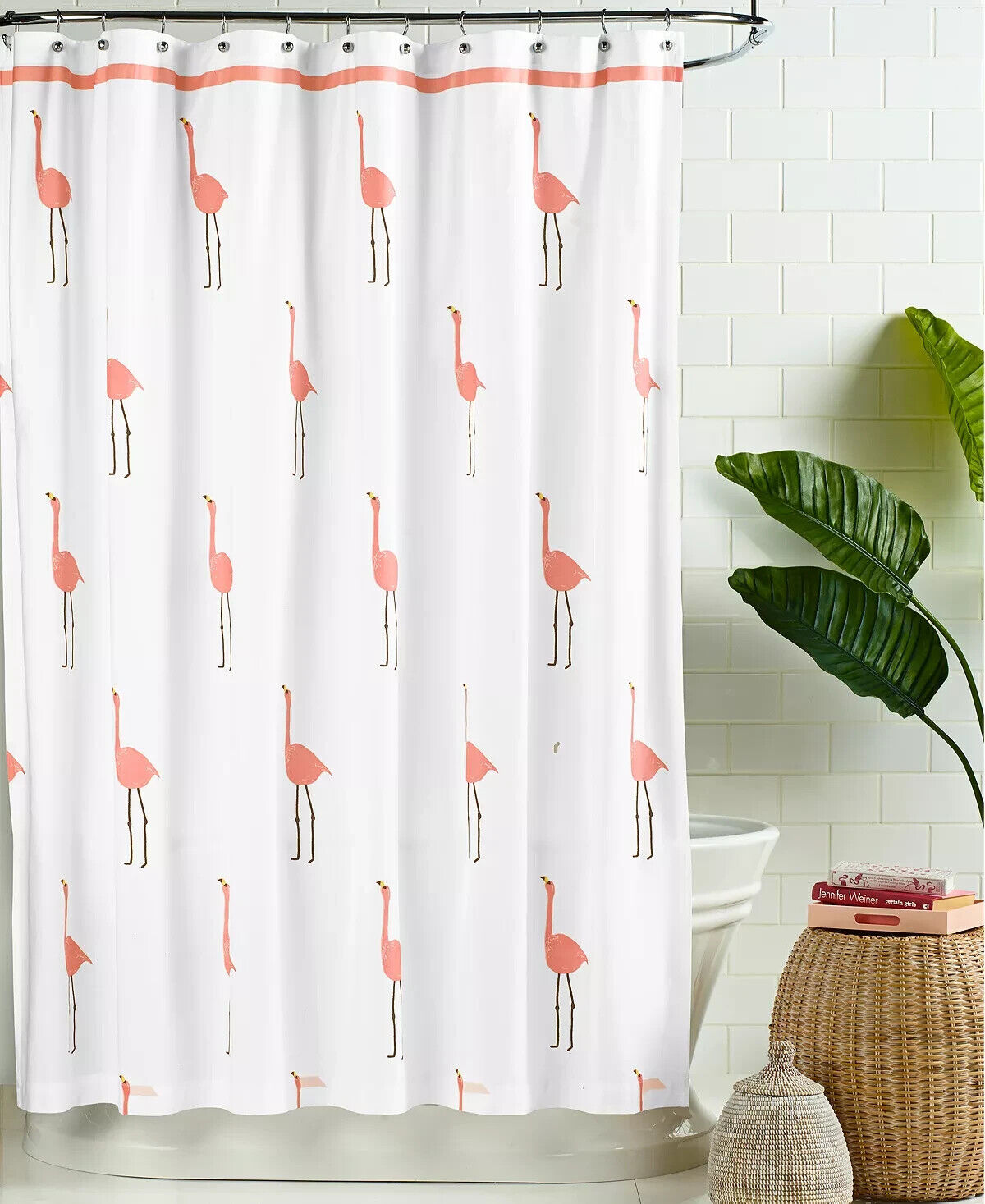 Pink Flamingo Shower Curtain by Whim for Tropical Bathroom Decor