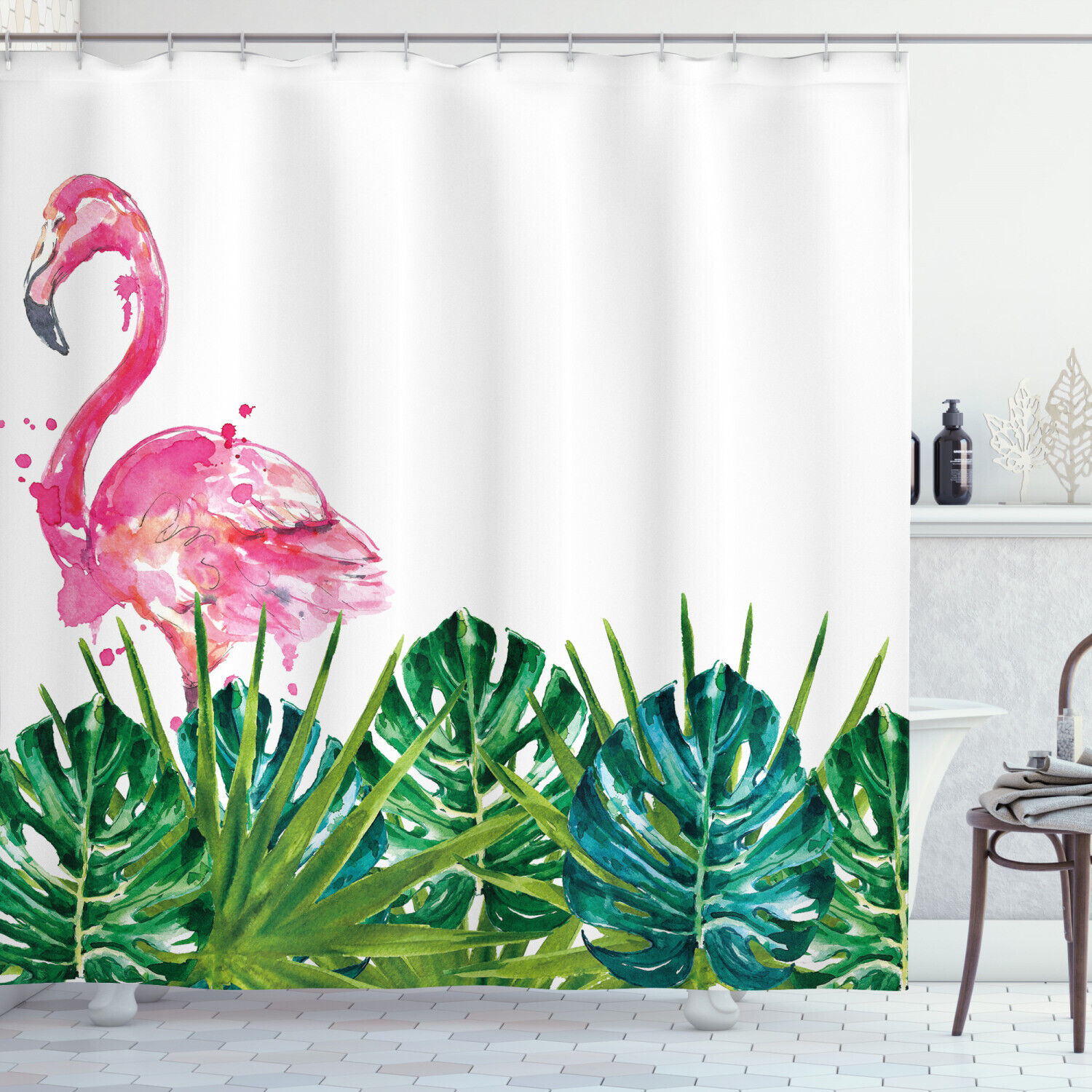 Pink Flamingo Shower Curtain for Nature Bathroom Decor