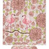 Pink Flamingo Shower Curtain with Floral Design - Fabric Machine Washable Set for Bathroom
