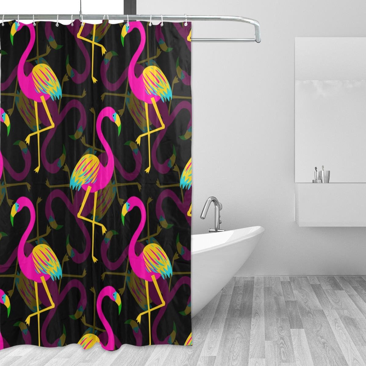 Pink Flamingo Shower Curtain with Tropical Hawaiian Theme for Decorative Bathroom