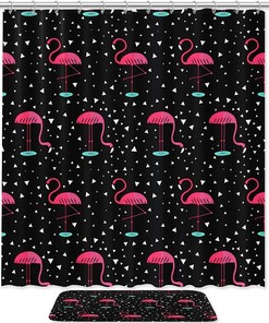 Pink Flamingo Triangle Pattern Shower Curtain with Machine Washable Fabric for Modern Bathrooms