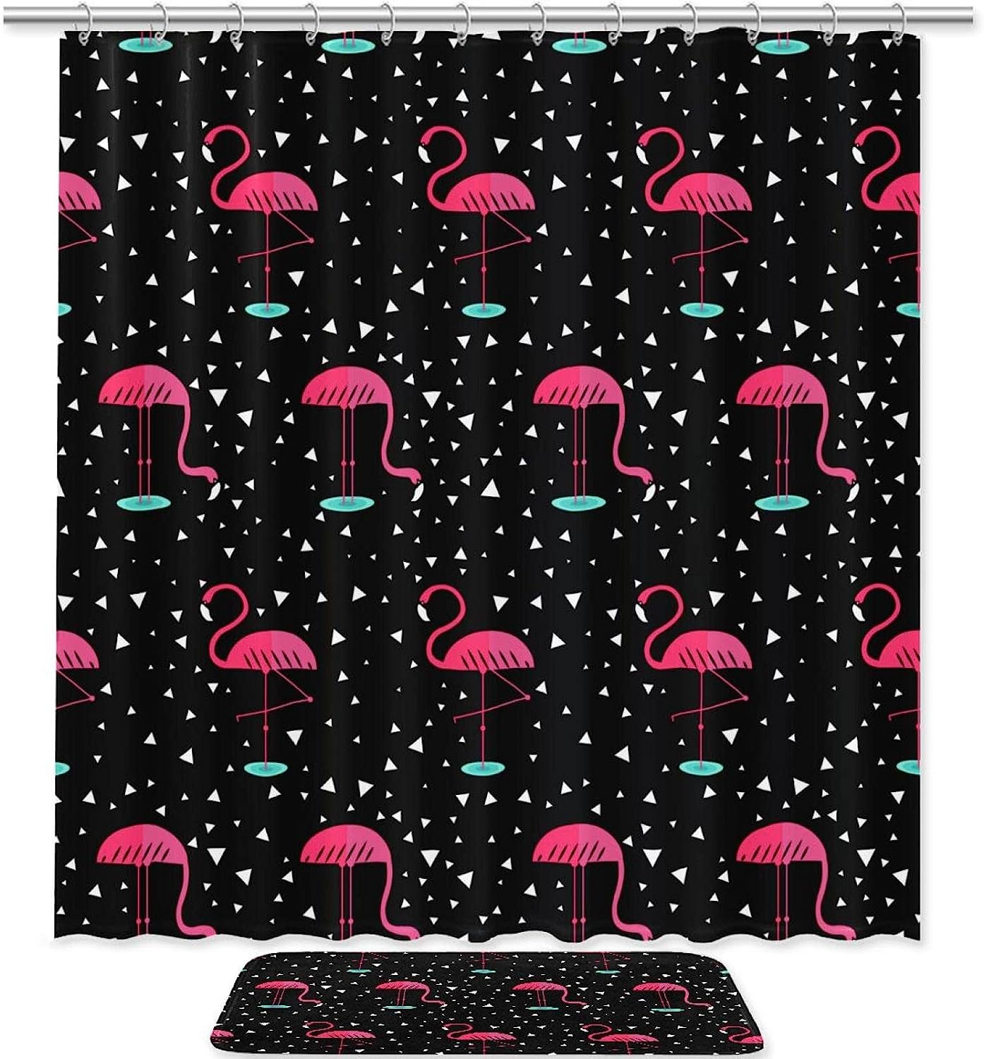 Pink Flamingo Triangle Pattern Shower Curtain with Machine Washable Fabric for Modern Bathrooms