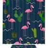 Pink Flamingo Tropical Cactus On Dark Background Restroom Curtain