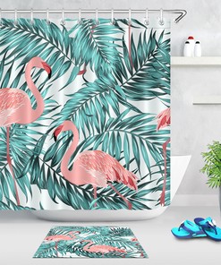 Pink Flamingo Tropical Jungle Shower Curtain for Fun Bathroom Decor