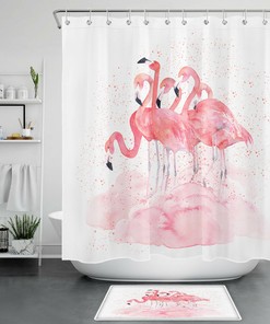 Pink Flamingo Watercolor Shower Curtain, Tropical Bathroom Decor