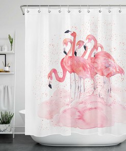 Pink Flamingo Watercolor Shower Curtain, Tropical Bathroom Decor