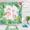 Pink Flamingo Watercolor Tropical Green Leaves Shower Curtain for Bathroom