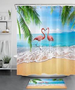 Pink Flamingo and Tropical Plants Sky Shower Curtain for a Colorful and Vibrant Bathroom