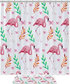 Pink Flamingos Flower Shower Curtain - Colorful Bathroom Decor