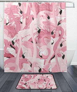 Pink Flamingos Tropical Colorful Shower Curtain, Waterproof Bathroom Decor