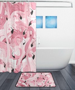 Pink Flamingos Tropical Colorful Shower Curtain, Waterproof Bathroom Decor
