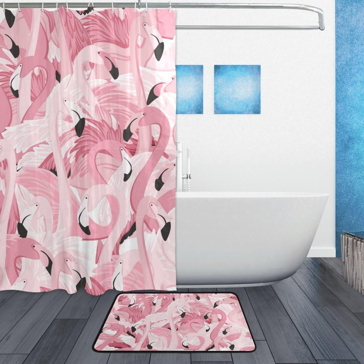 Pink Flamingos Tropical Colorful Shower Curtain, Waterproof Bathroom Decor