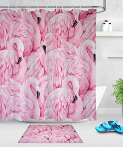 Pink Flamingos Watercolor Style Shower Curtain for Bathroom Decor on Valentine's Day