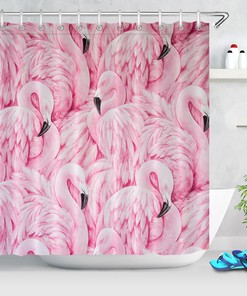 Pink Flamingos Watercolor Style Shower Curtain for Bathroom Decor on Valentine's Day