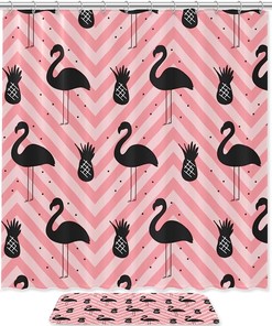 Pink Flamingos on a Wave Background Shower Curtain for a Vibrant Bathroom