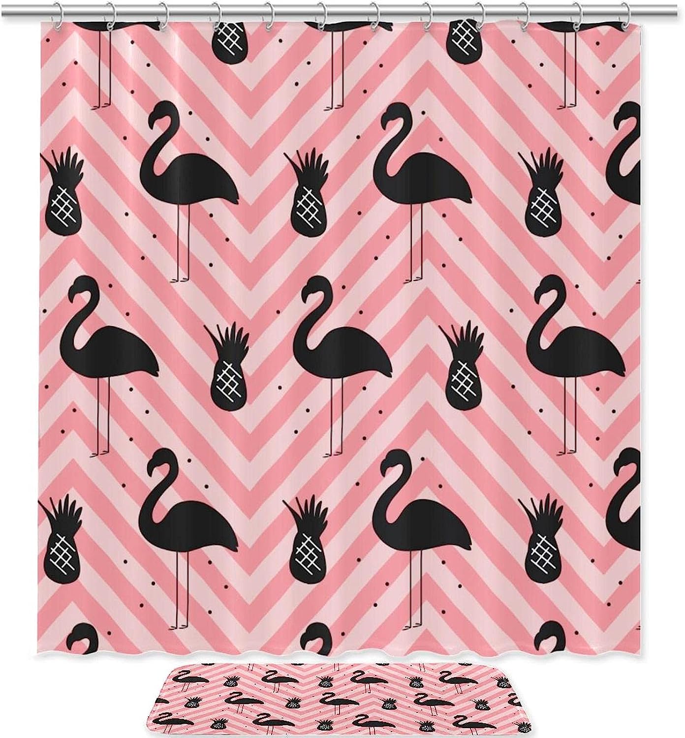 Pink Flamingos on a Wave Background Shower Curtain for a Vibrant Bathroom