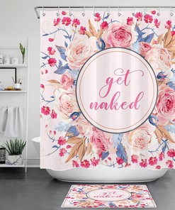 Pink Floral Aesthetic Get Naked Shower Curtain with Rose Flowers for Bathroom