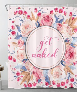 Pink Floral Aesthetic Get Naked Shower Curtain with Rose Flowers for Bathroom