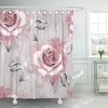 Pink Floral And Leaf Shower Curtain On Gray Background, Watercolor Bathroom Accessory 