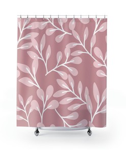 Pink Floral Botanical Print Boho Shower Curtain For Chic Bathroom Decor