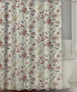 Pink Floral Damask Fabric Shower Curtain With Field Of Flowers Design For Romantic Bathroom Decor