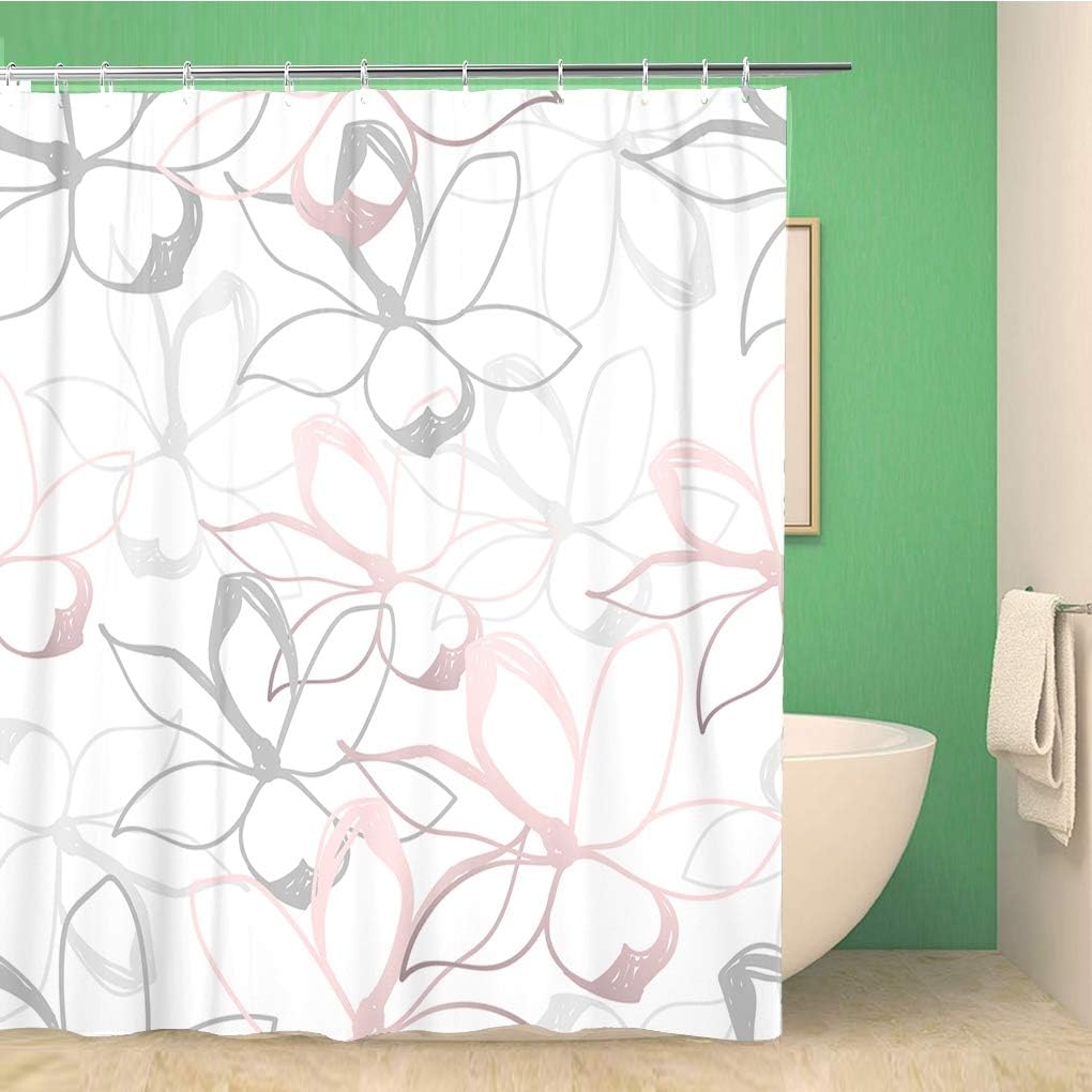 Pink Floral Pastel And Gold Doodles Sketch Jasmine Flowers Shower Curtain