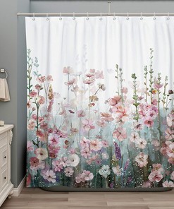 Pink Floral Romantic Wildflower Shower Curtain for Bathroom Decor