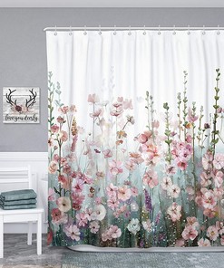Pink Floral Romantic Wildflower Shower Curtain for Bathroom Decor