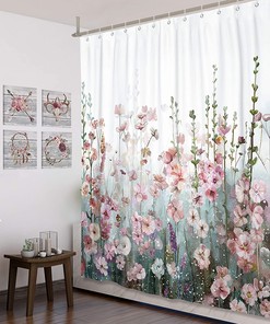 Pink Floral Romantic Wildflower Shower Curtain for Bathroom Decor