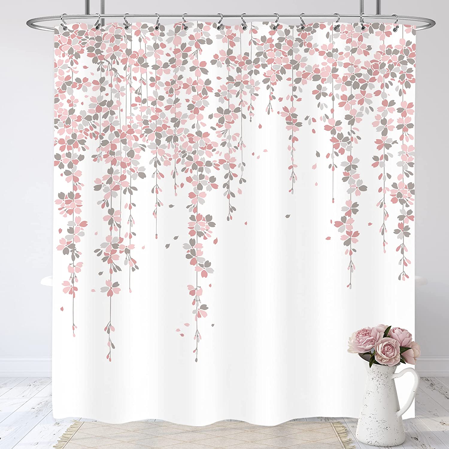 Pink Floral Shower Curtain Cherry Blossom Spring Flowers Bathroom Cloth Fabric