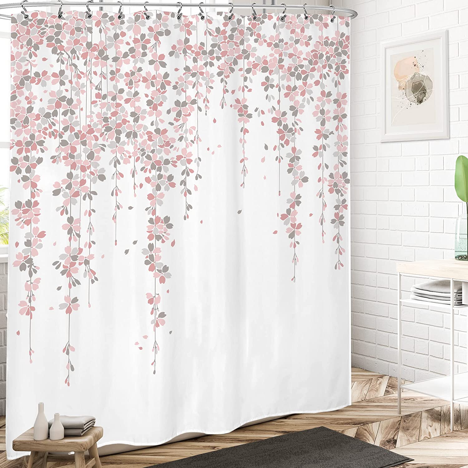 Pink Floral Shower Curtain Cherry Blossom Spring Flowers Bathroom Cloth Fabric